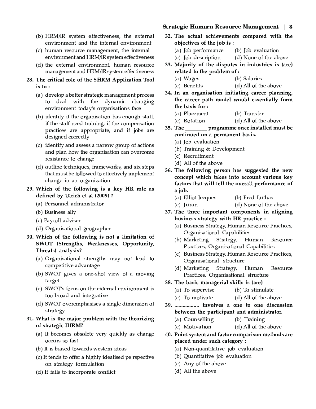 MCQs Of Strategic Human Resource Management For MBA - Page 5
