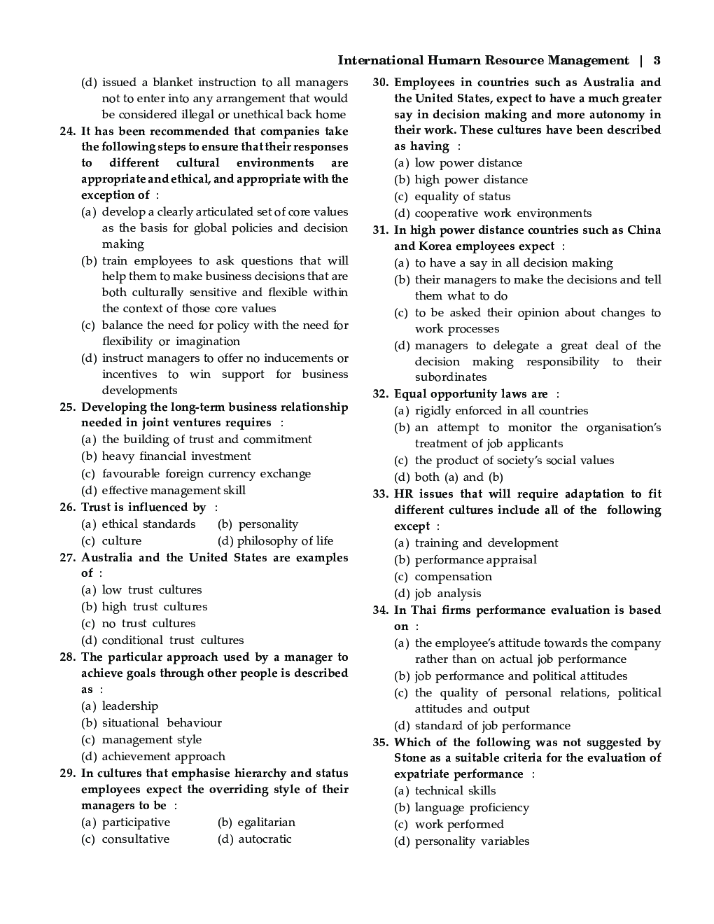 MCQs Of International Human Resource Management For MBA - Page 5
