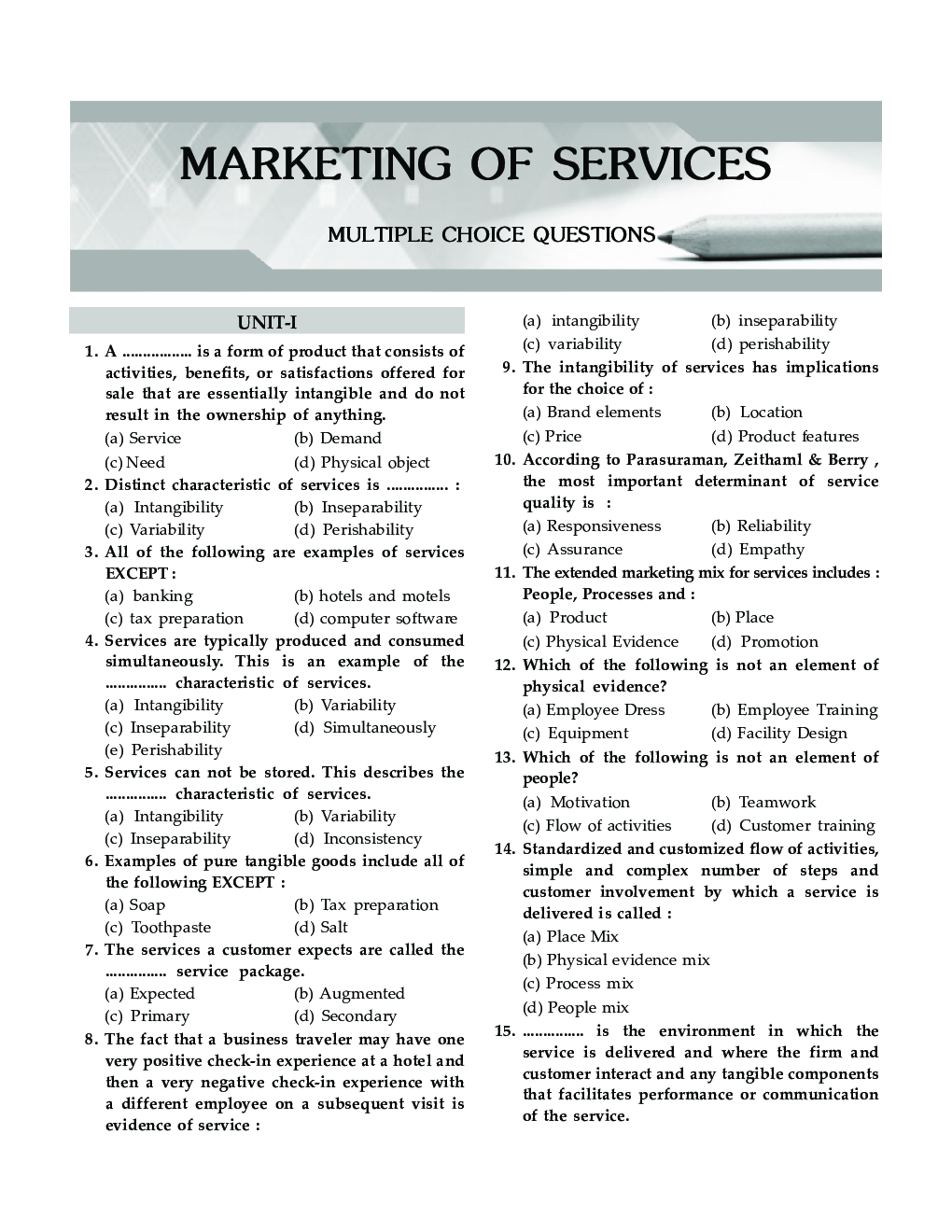 MCQs Of Marketing Of Services For MBA - Page 3