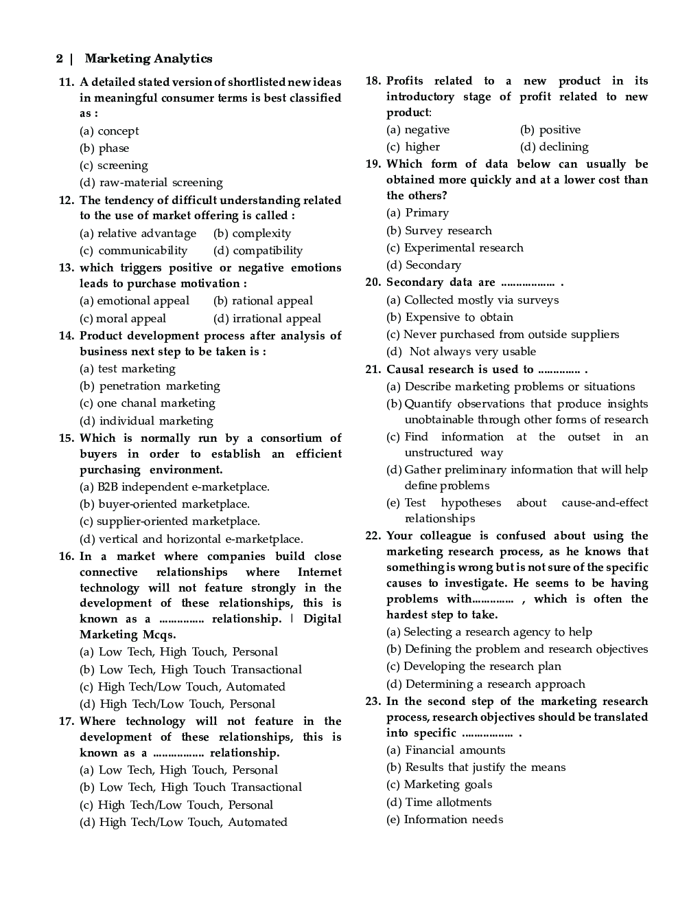 MCQs Of Marketing Analytics For MBA - Page 4
