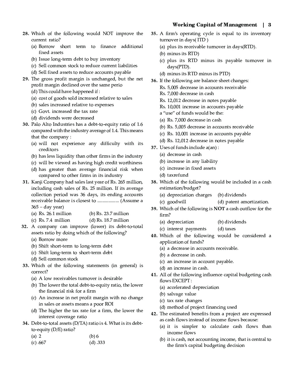 MCQs Of Working Capital Management For MBA - Page 5