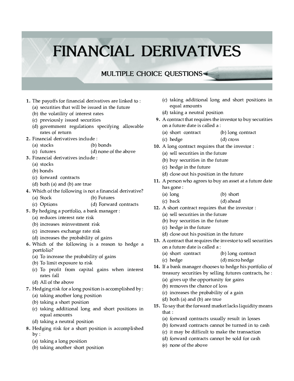 MCQs Of Financial Derivatives For MBA - Page 3