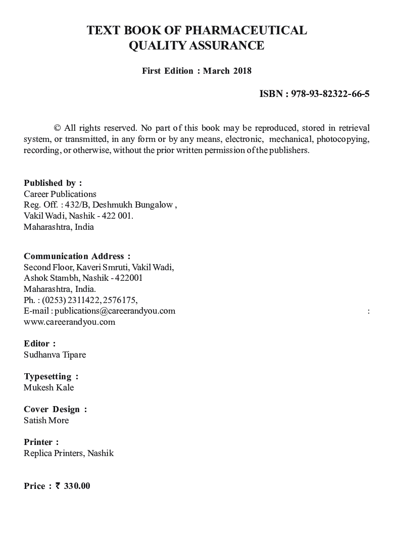 Text Book Of Pharmaceutical Quality Assurance (As per PCI Syllabus) - Page 5
