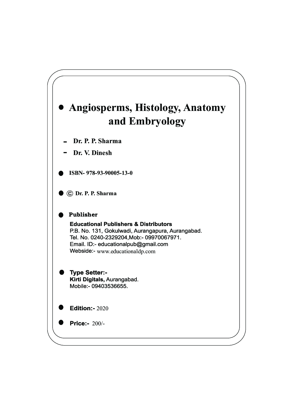 Angiosperms, Histology, Anatomy and Embryology - Page 3