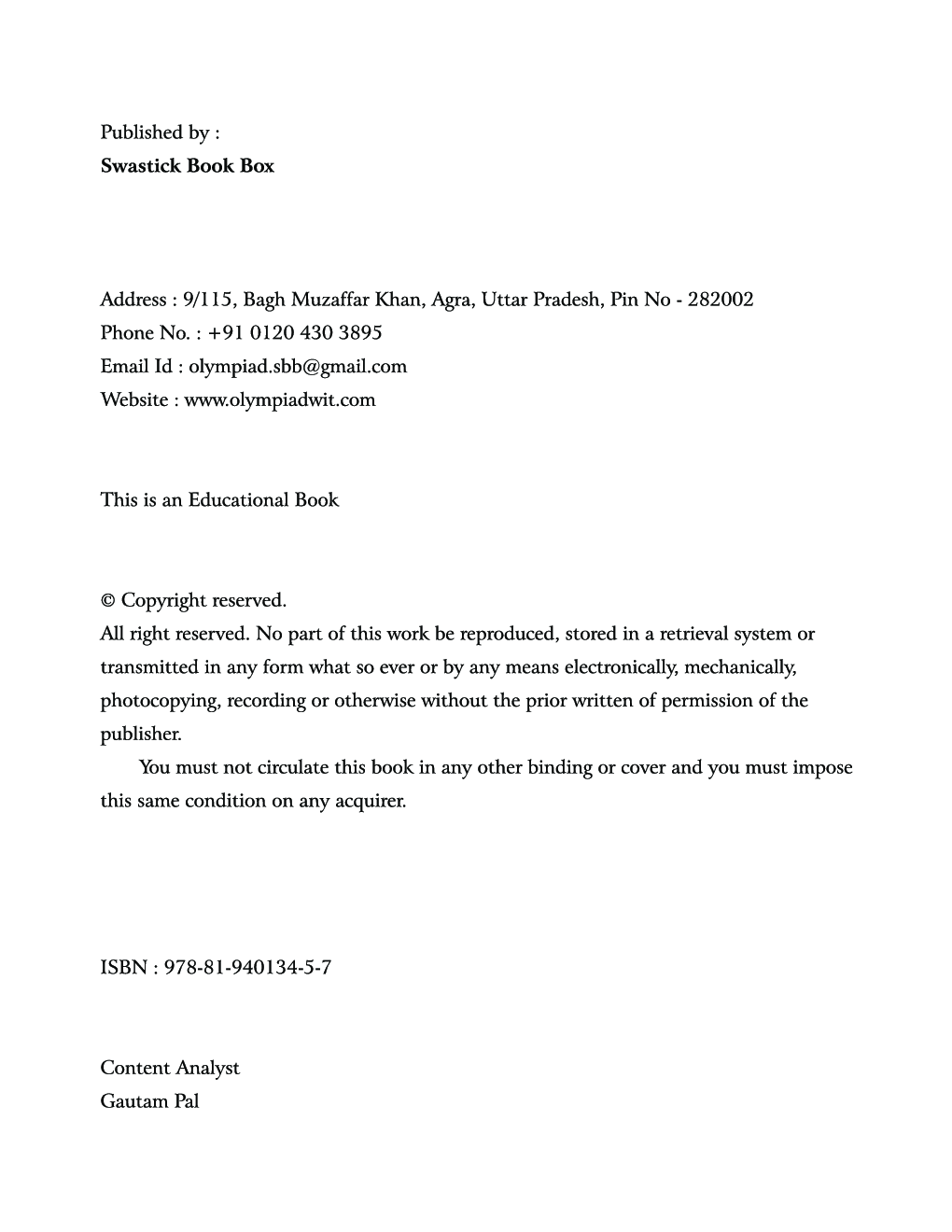 SBB Reasoning Olympiad Workbook - Class 1 - Page 3