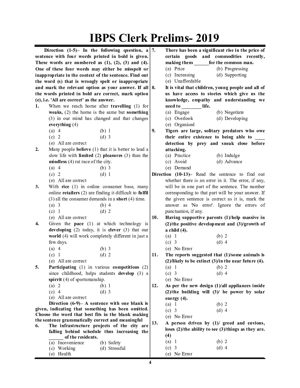 IBPS क्लर्क Pre Exam सॉल्वड पेपर्स & प्रैक्टिस बुक  - Page 5