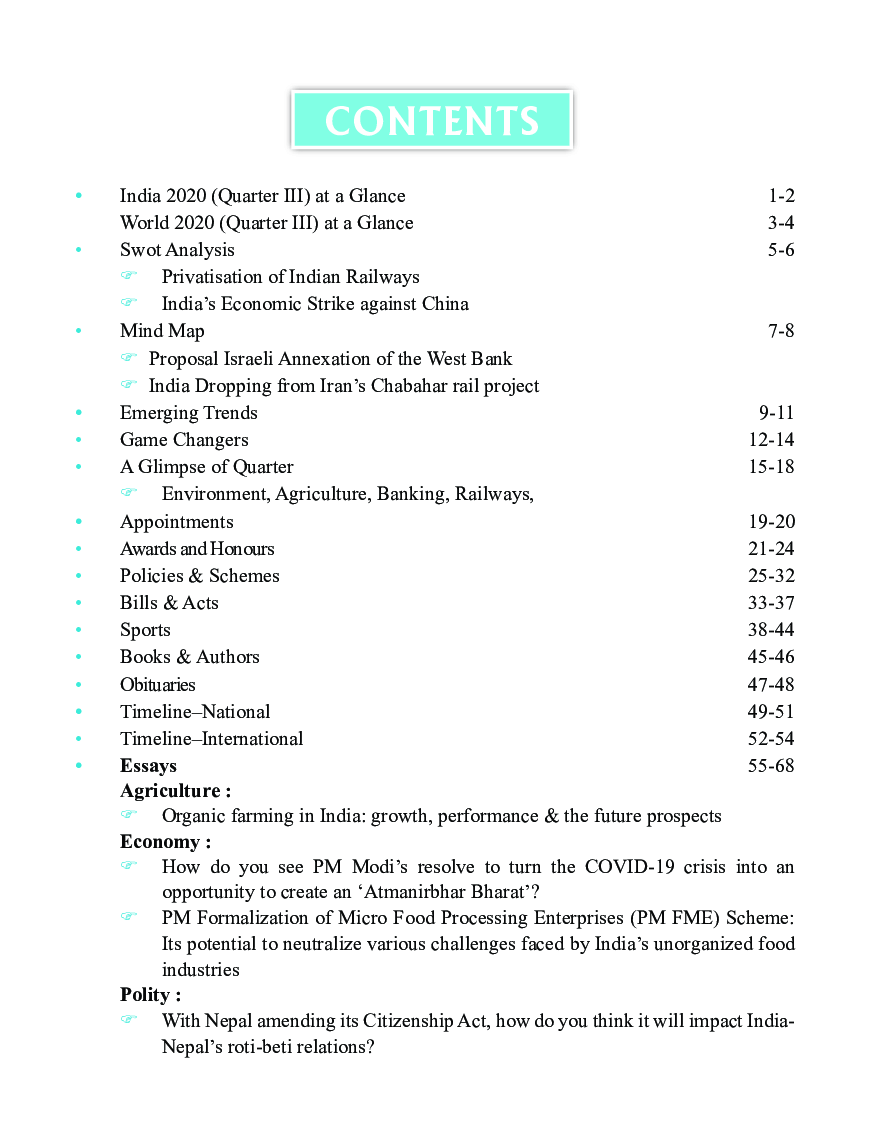 Quarterly Current Affairs Vol. 3 - July to September 2020 for Competitive Exams - Page 4