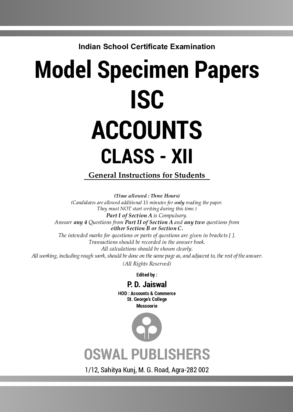 Download Oswal ISC Model Specimen Papers Class 12 Accounts For 2021