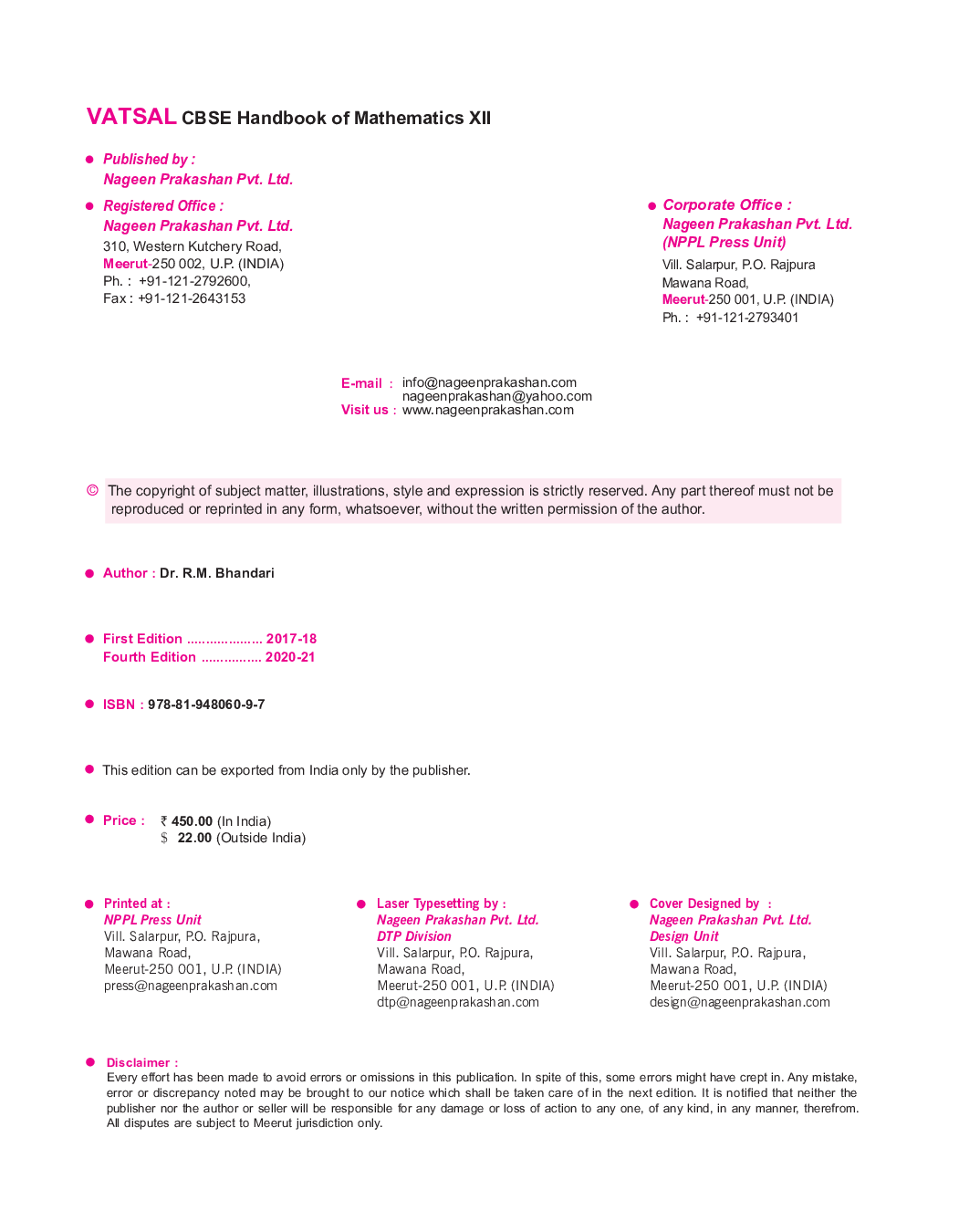 CBSE Handbook Of Mathematics For Class - XII - Page 3