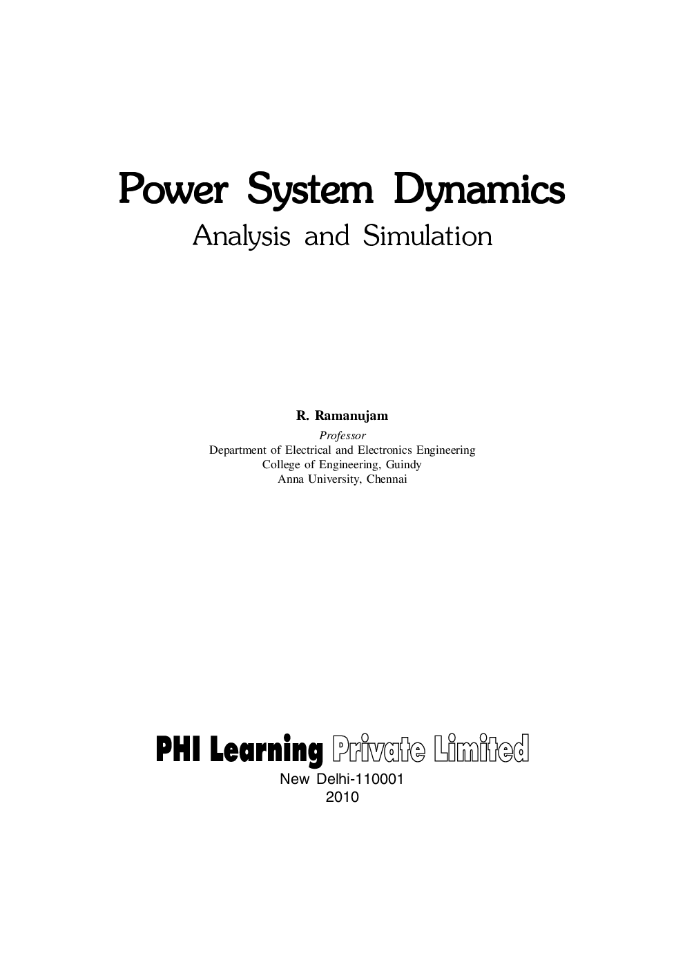 Power System Dynamics: Analysis And Simulation - Page 2