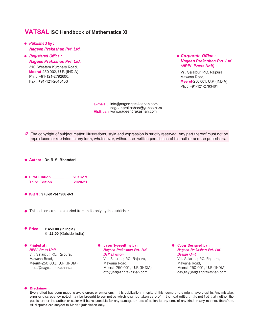 ISC Handbook Of Mathematics For Class - 11th - Page 3
