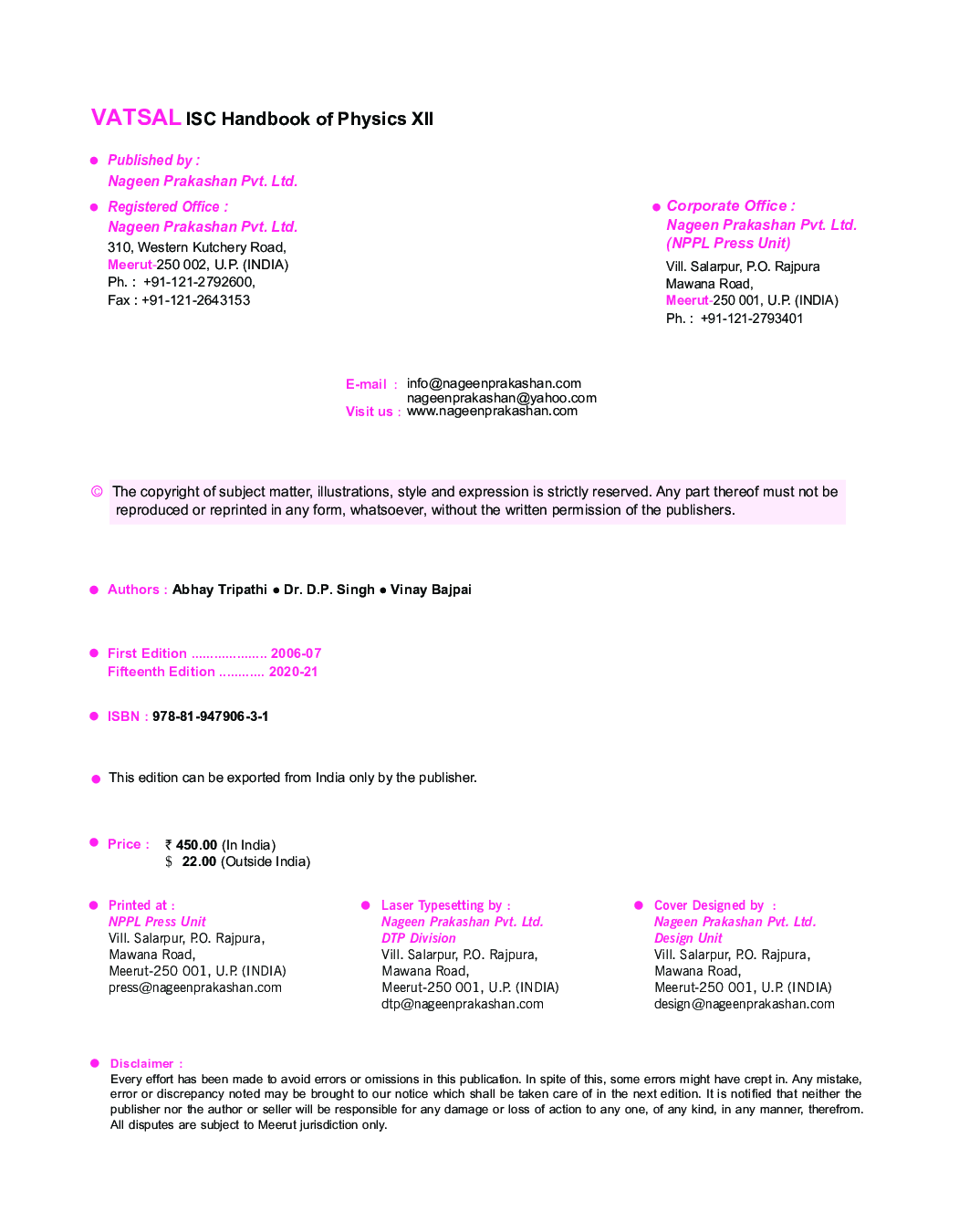 ISC Handbook Of Physics For Class - 12th - Page 3