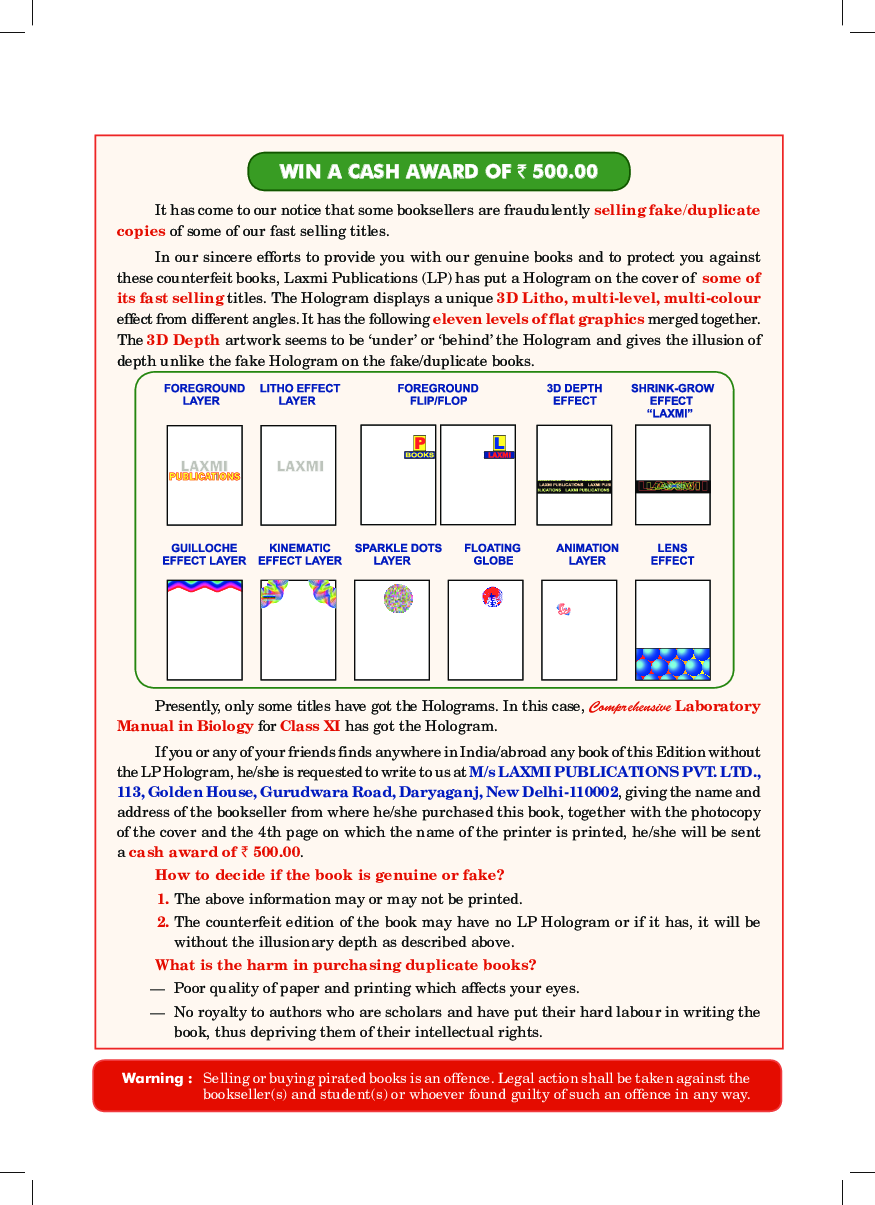 Comprehensive Laboratory Manual In Biology For Class-XI - Page 3
