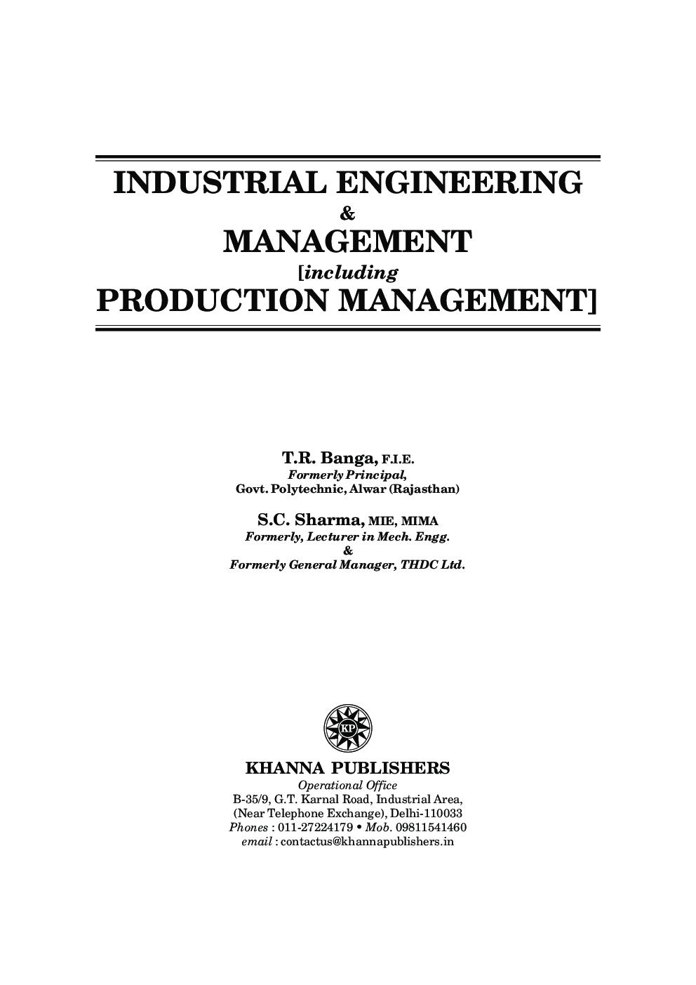 Download Industrial Engineering And Management (Including Production