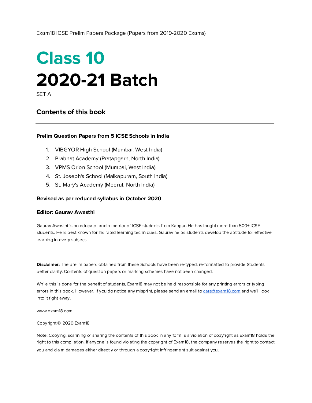 Exam18 ICSE Class 10 Prelim Papers Package Of Best Schools (All Subjects) - Unsolved Papers - 20 Schools - Page 2