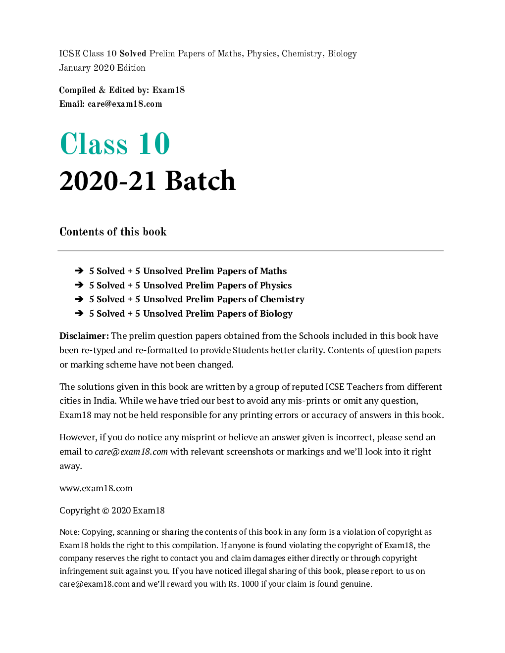 Exam18 ICSE Class 10 Solved Prelim Papers Of Maths, Physics, Chemistry, Biology For Full Year Revisions - Page 3