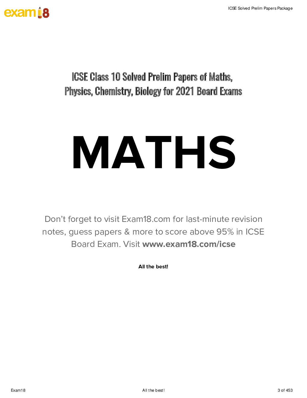 Exam18 ICSE Class 10 Solved Prelim Papers Of Maths, Physics, Chemistry, Biology For Full Year Revisions - Page 4