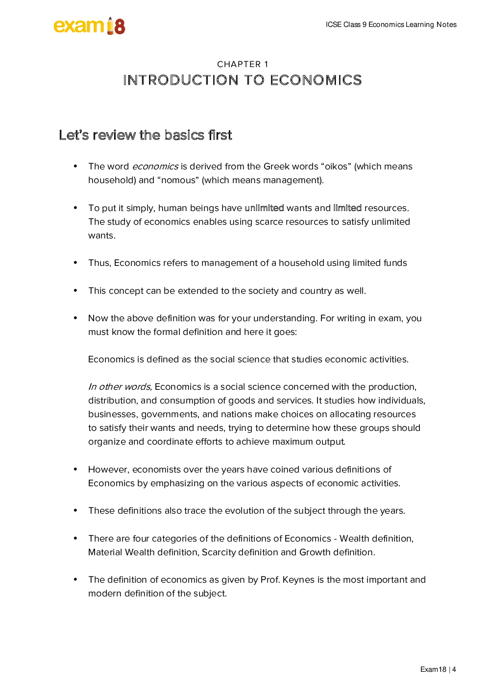 Exam18 ICSE Class 9 Economics Learning Notes - Page 4