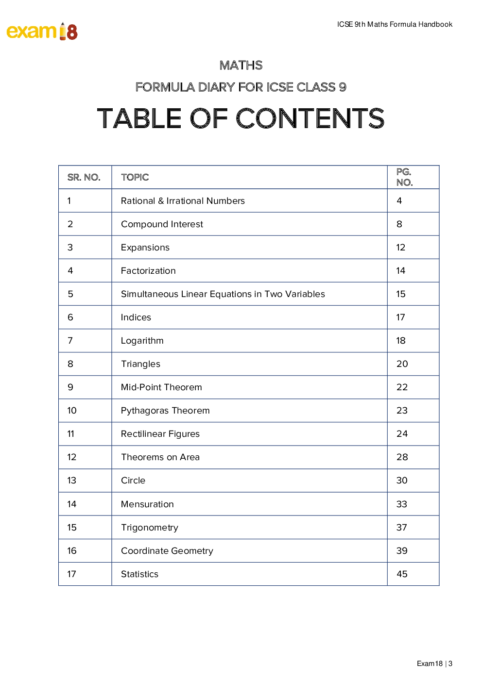 Exam18 Maths Formula Diary, A Essential Handbook For ICSE Class 9 - Page 3
