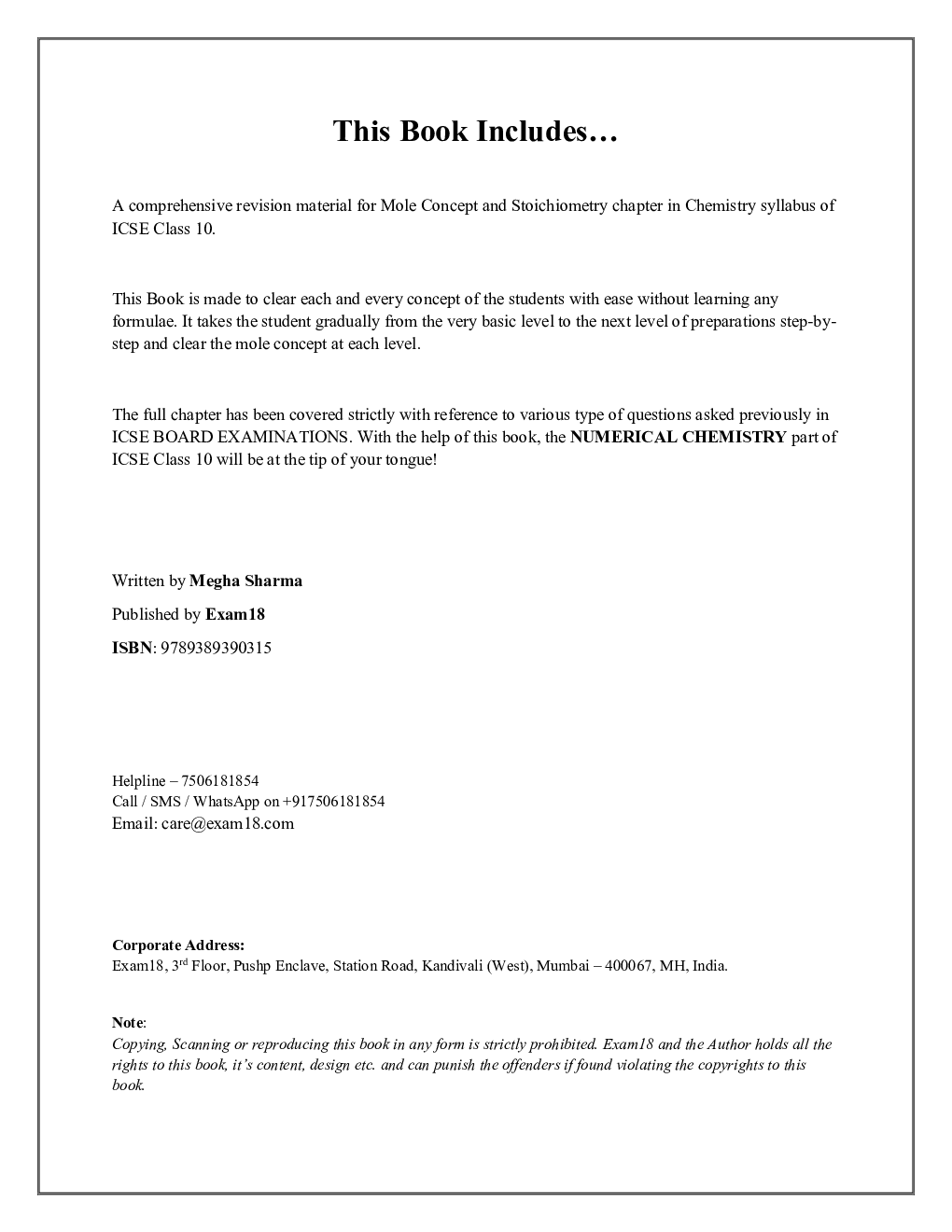 Exam18 Mole Concept Made Easy For ICSE Class10 Chemistry - Page 3