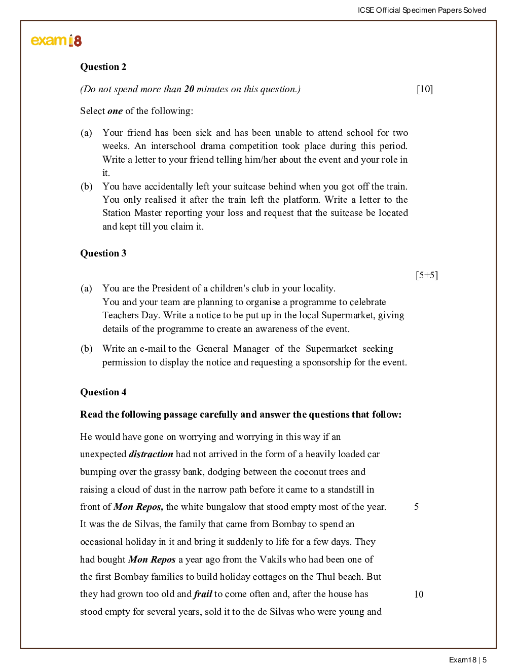 Exam18 Solved Official Specimen Papers Of ICSE Class 10 - 2021 Edition - Page 5