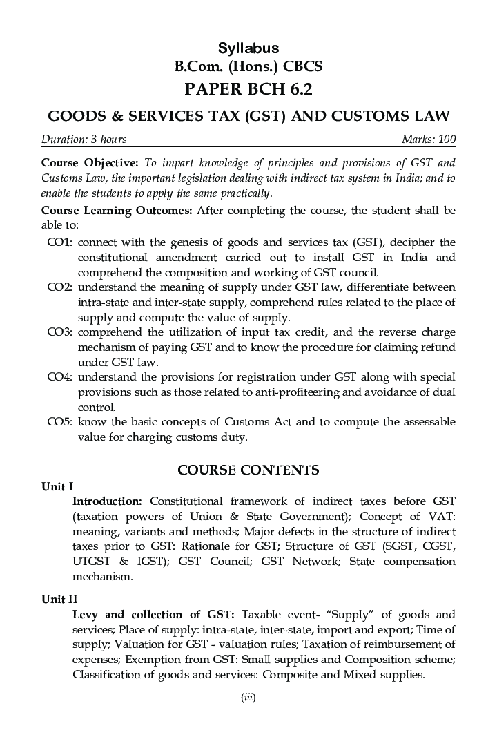 Goods & Services Tax (GST) & Customs Law For B.Com Hons Semester 6 For Delhi University  - Page 5
