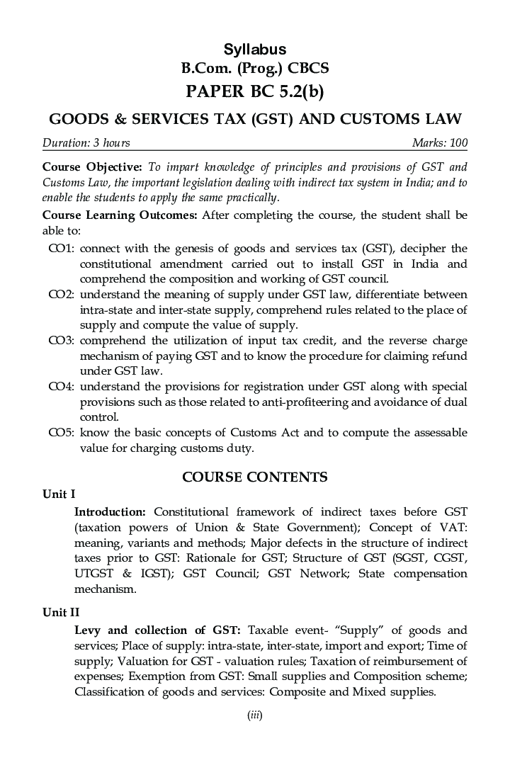 Good And Services Tax And Customs Law For B.Com Prog Semester 5 For Delhi University  - Page 5