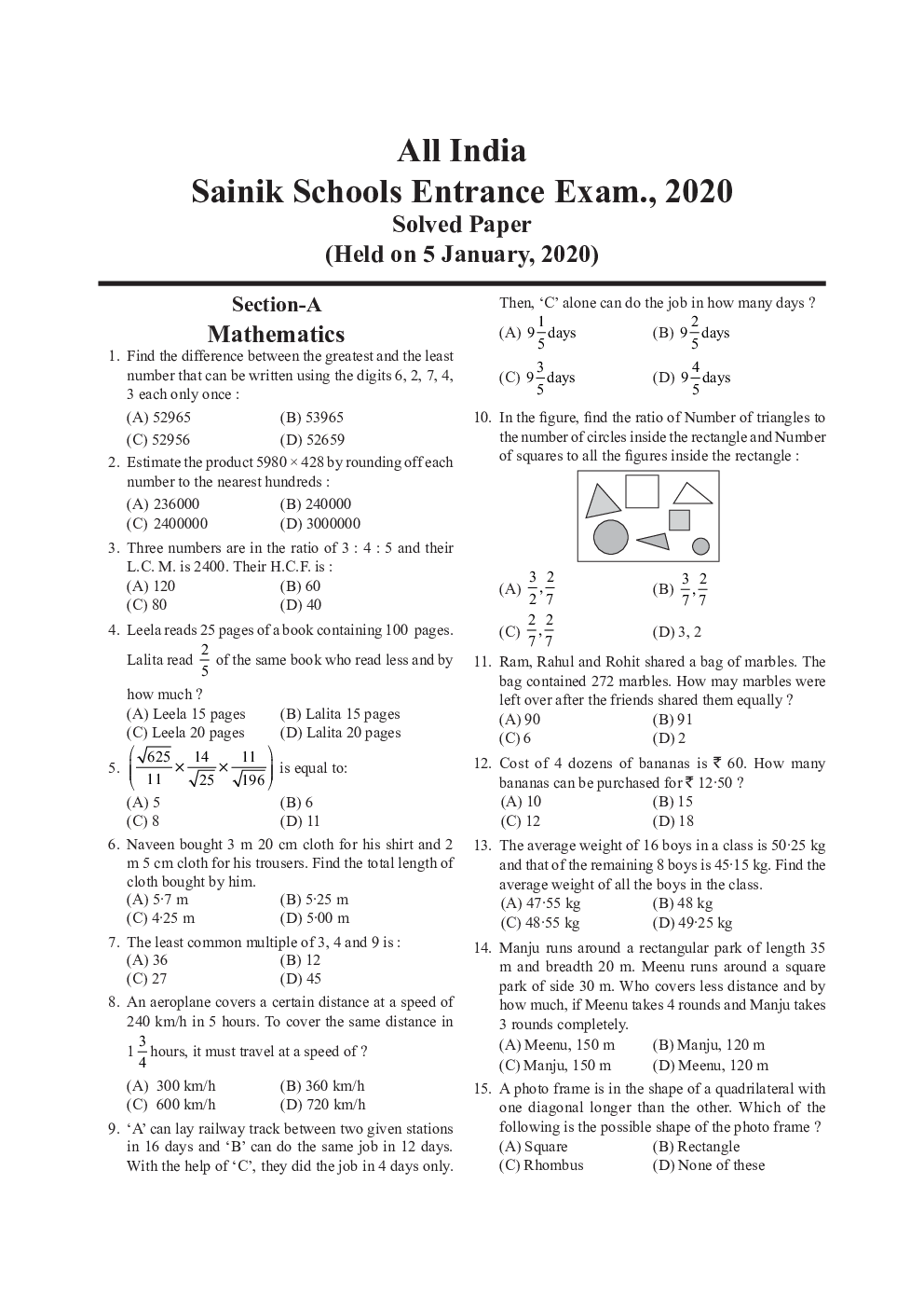 All India Sainik School Entrance Examination Solved Papers (For Class-VI) - Page 4