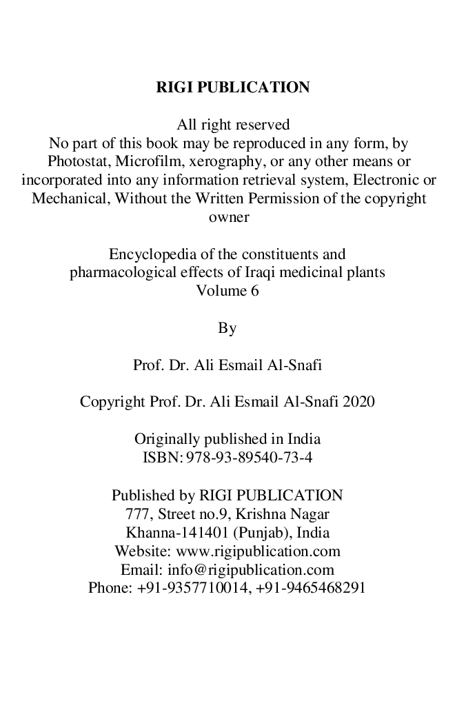 Encyclopedia Of The Constituents And Pharmacological Effects Of Iraqi Medicinal Plants Volume - 6 - Page 3