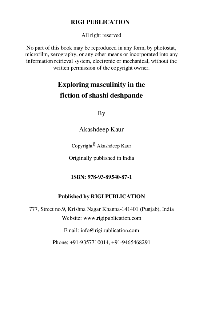 Exploring Masculinity In The Fiction Of Shashi Deshpande - Page 3