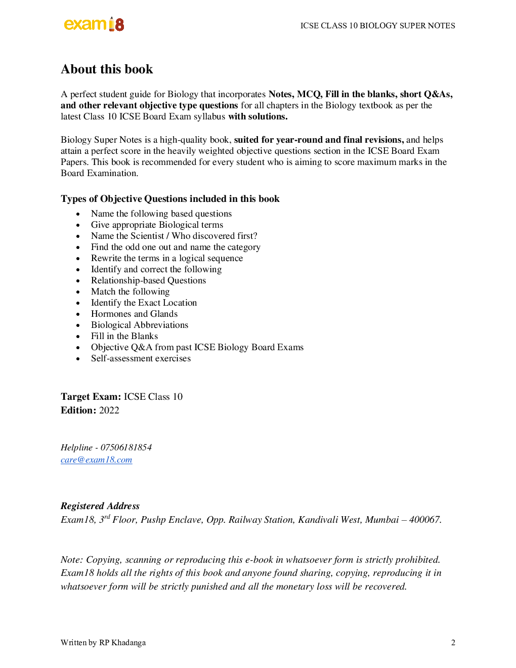 Exam18 ICSE Class 10 Biology Complete Objective Revisions - Page 2