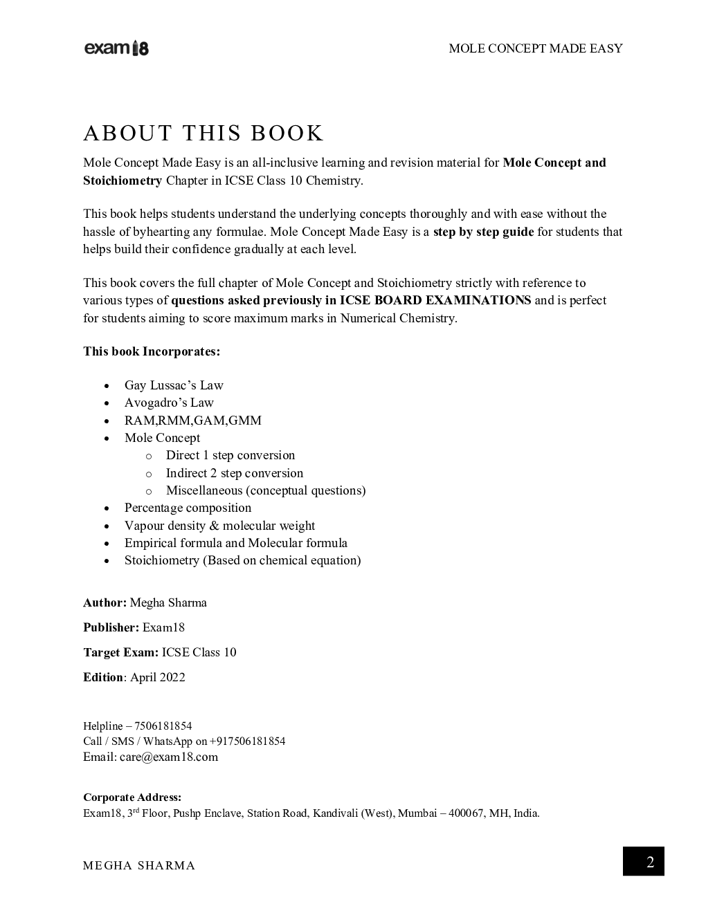 Exam18 ICSE Class 10 Chemistry Mole Concept Made Easy - Page 2