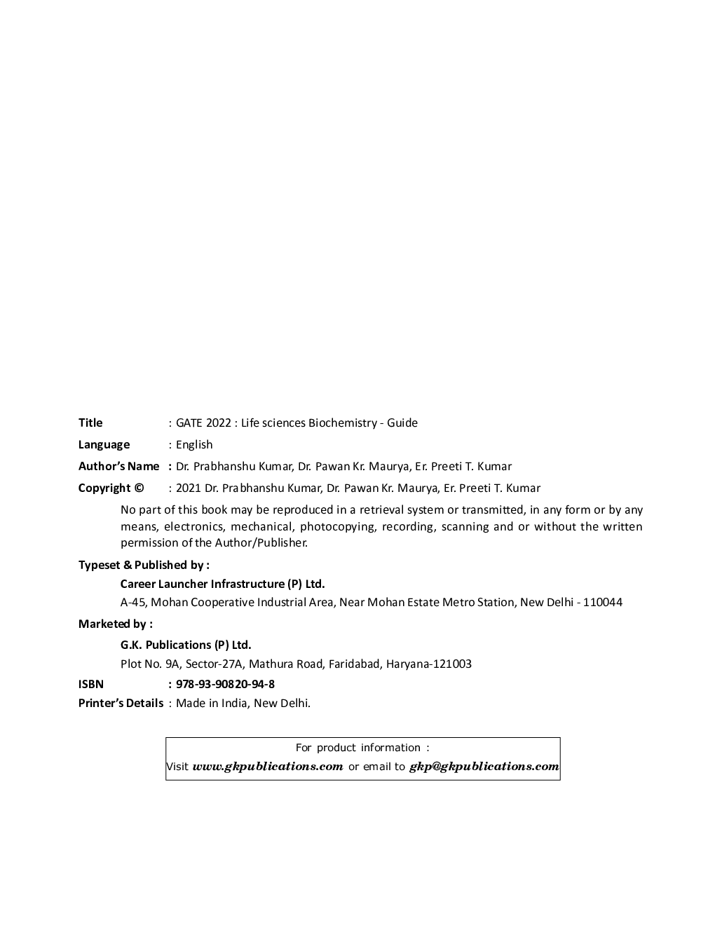 GATE 2022 : Life sciences - Biochemistry - Guide - Page 3