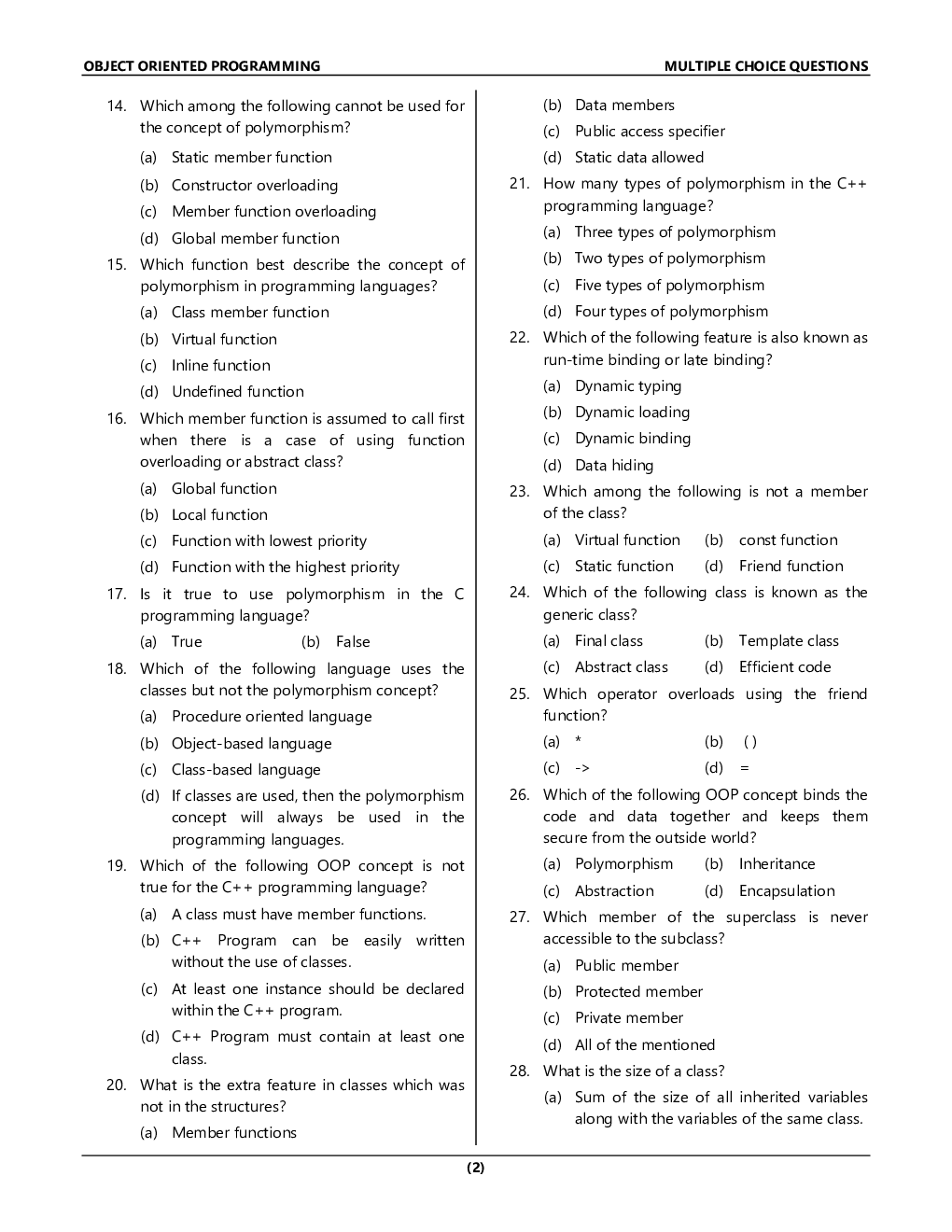 MCQ\'s Object Oriented Programming EXTC Engineering Second Year (Sem-4) - Page 3
