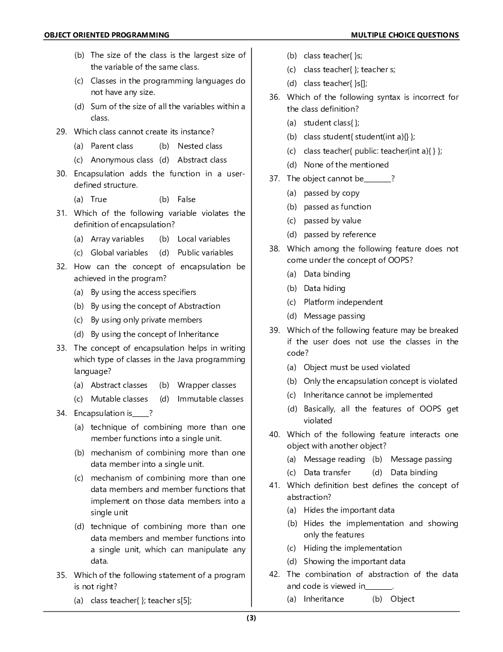 MCQ\'s Object Oriented Programming EXTC Engineering Second Year (Sem-4) - Page 4