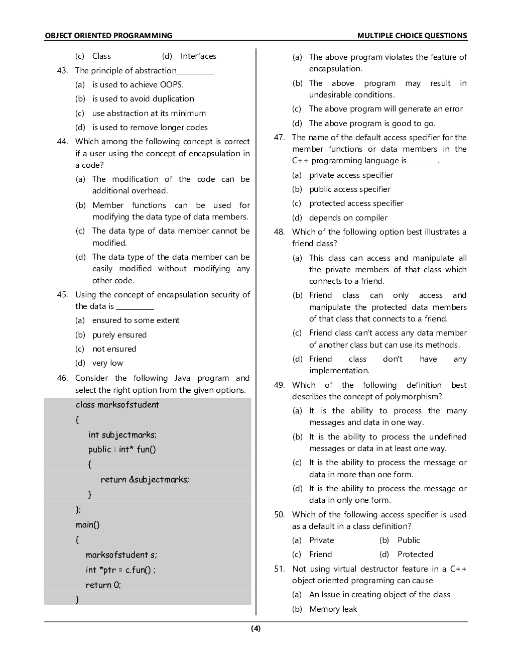 MCQ\'s Object Oriented Programming EXTC Engineering Second Year (Sem-4) - Page 5