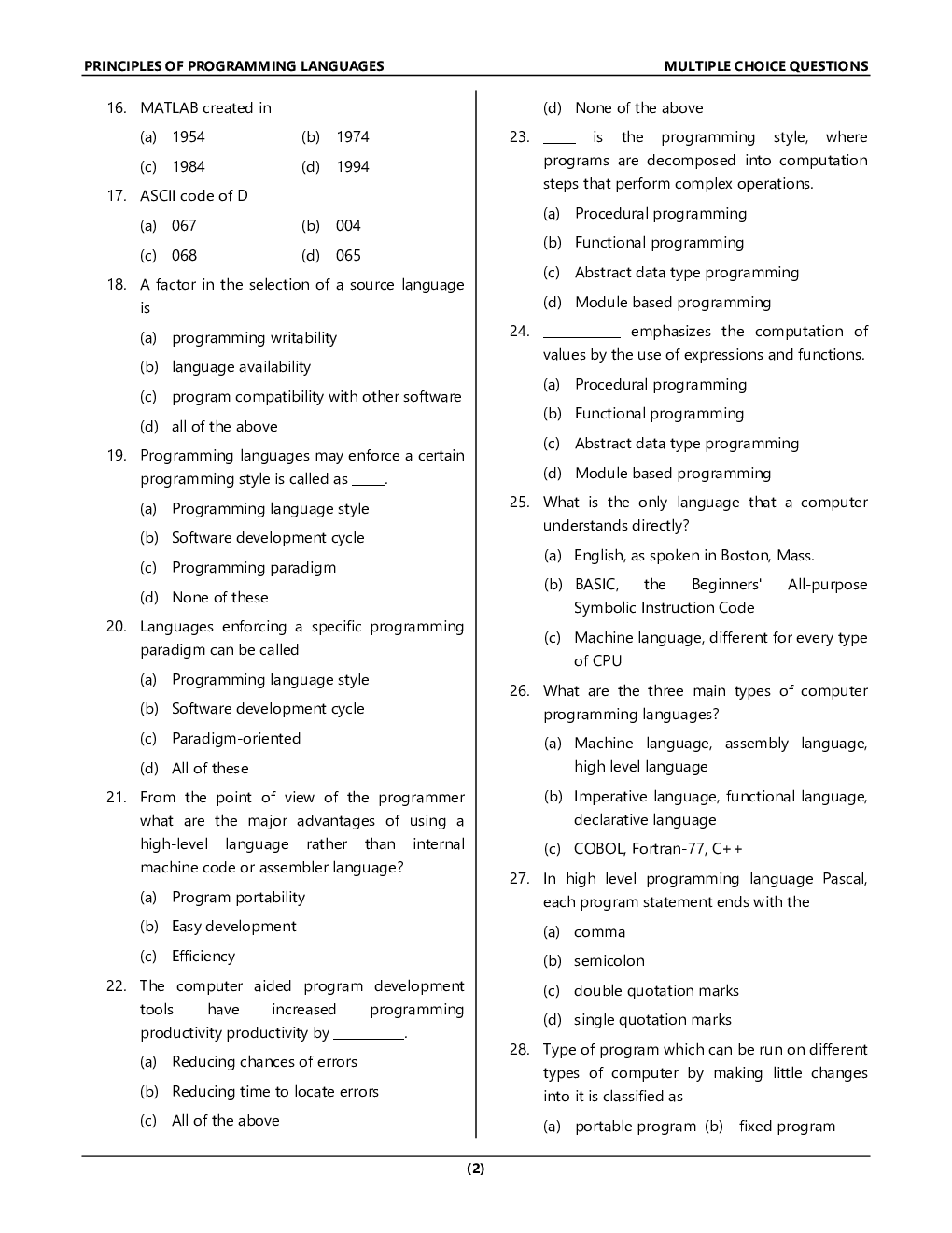 MCQ's Principles Of Programming Languages (Computer Engineering) Second Year Sem-4 - Page 3