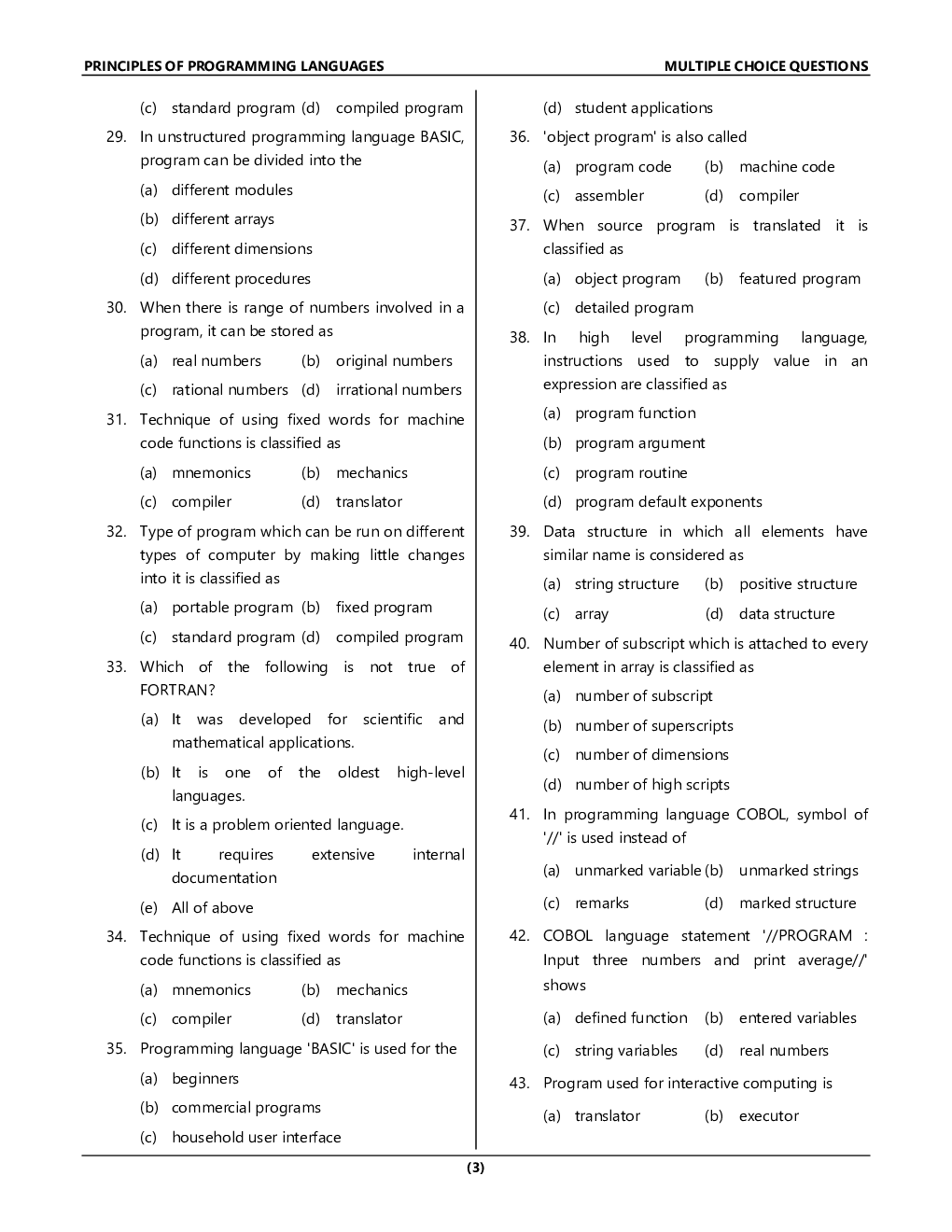 MCQ's Principles Of Programming Languages (Computer Engineering) Second Year Sem-4 - Page 4