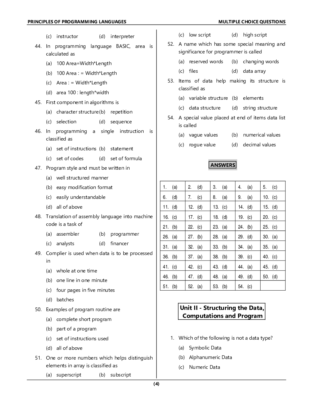 MCQ's Principles Of Programming Languages (Computer Engineering) Second Year Sem-4 - Page 5