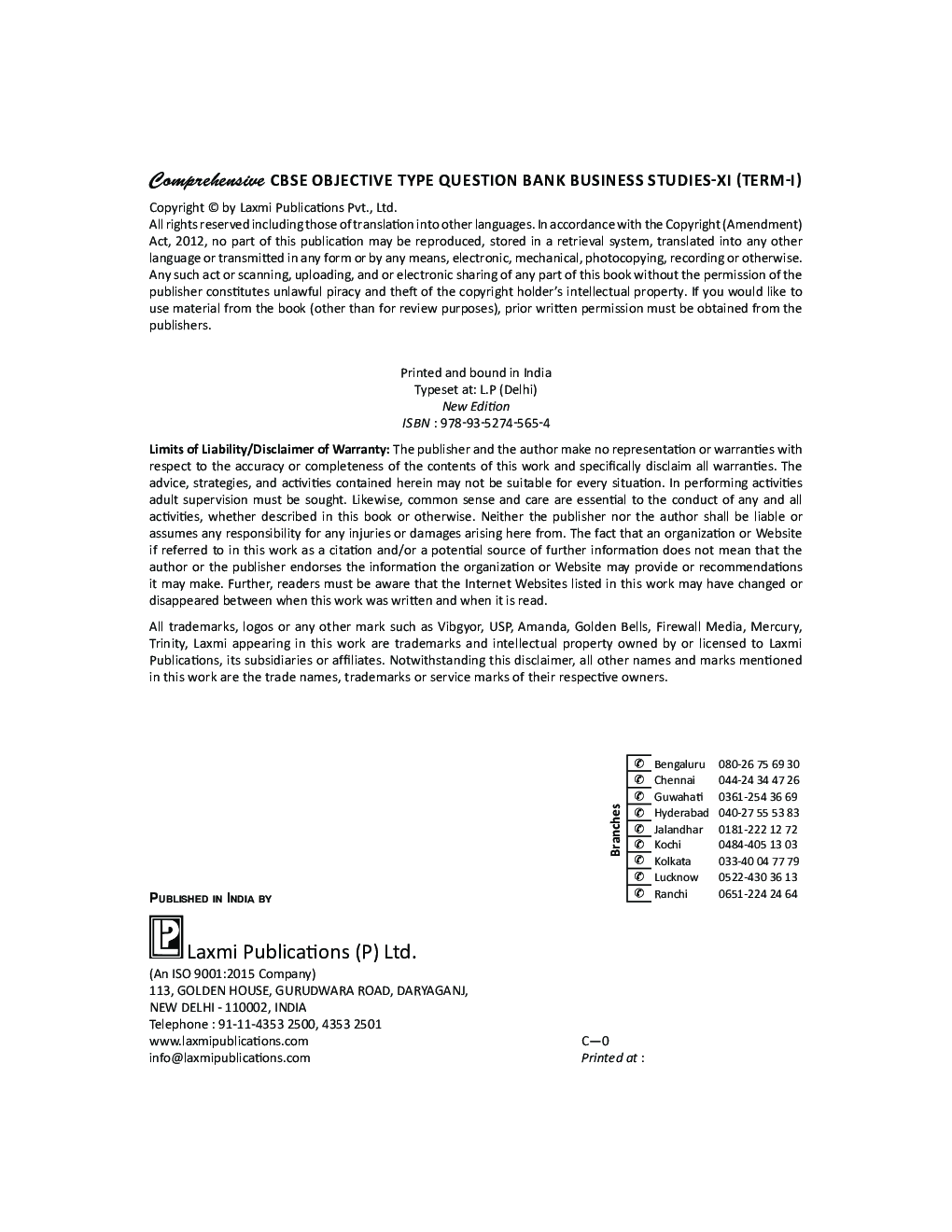 Comprehensive CBSE Objective Type Question Bank Business Studies XI (Term-I) - Page 4