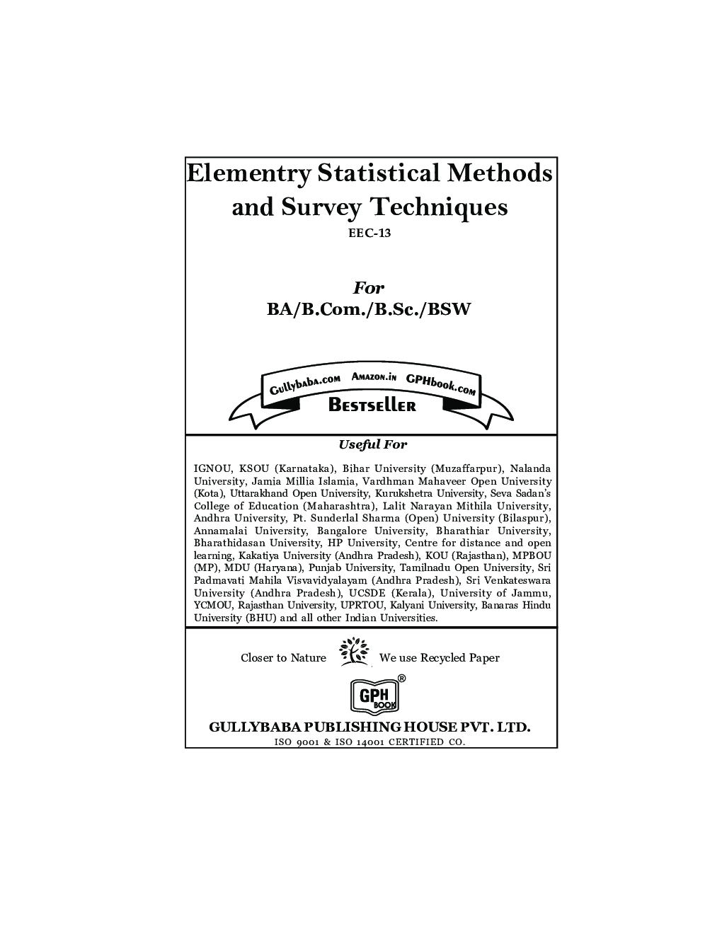 EEC-13 Elementry Statistical Methods and Survey Techniques - Page 2