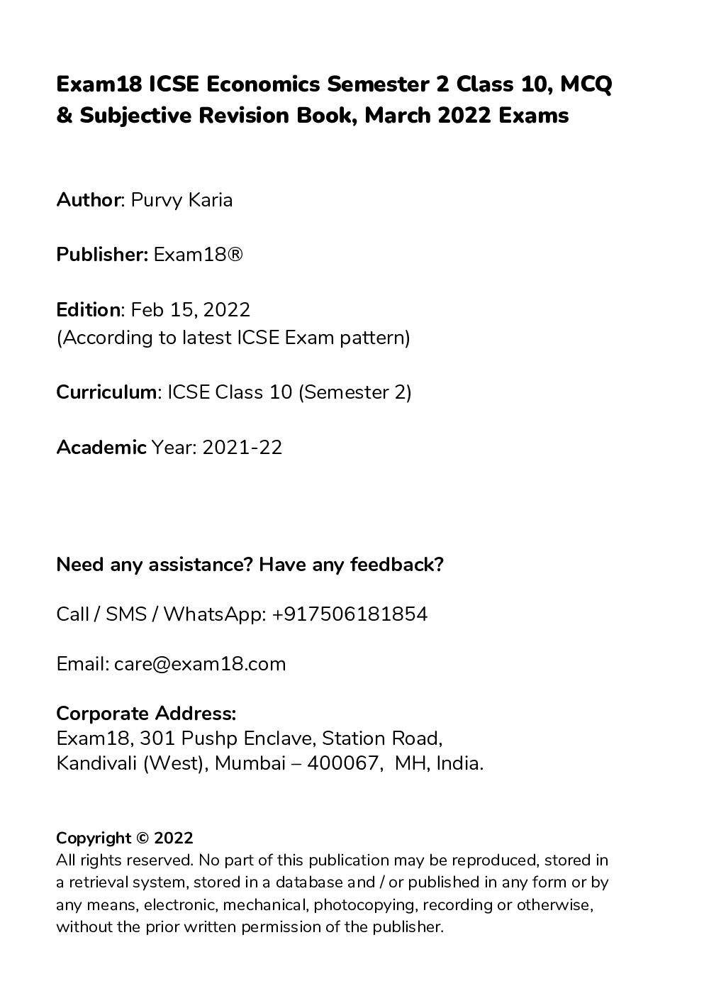 Exam18 ICSE Economics Semester 2 Class 10, MCQ & Subjective Revision Book, March 2022 Exams - Page 3