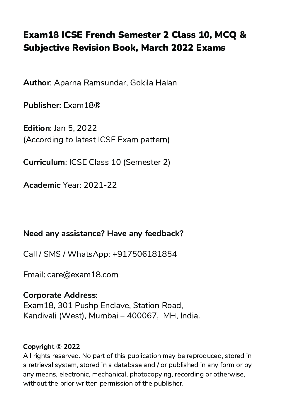 Exam18 ICSE French Semester 2 Class 10 Topicwise Revision Book, Subjective Format, March 2022 Exams - Page 3