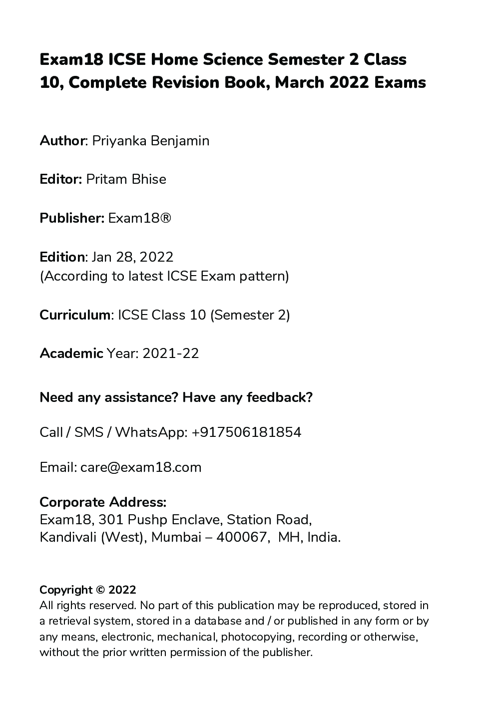 Exam18 ICSE Home Science Semester 2 Class 10, MCQ & Subjective Revision Book, March 2022 Exams - Page 3