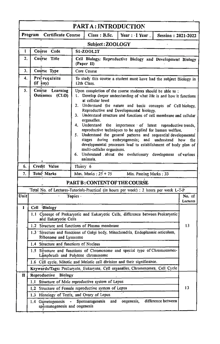 Zoology (Cell Biology Reproductive Biology & Development Biology) First Year: Minor - Page 5