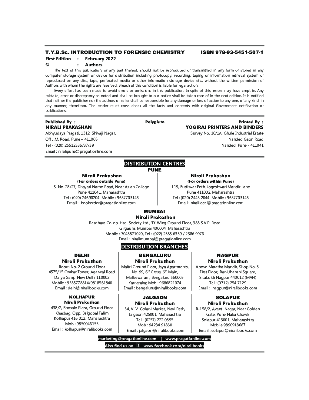 Introduction To Forensic Chemistry : Chemistry (CH-610) [b]) Paper 9 (TY B.Sc Sem 6) - Page 3