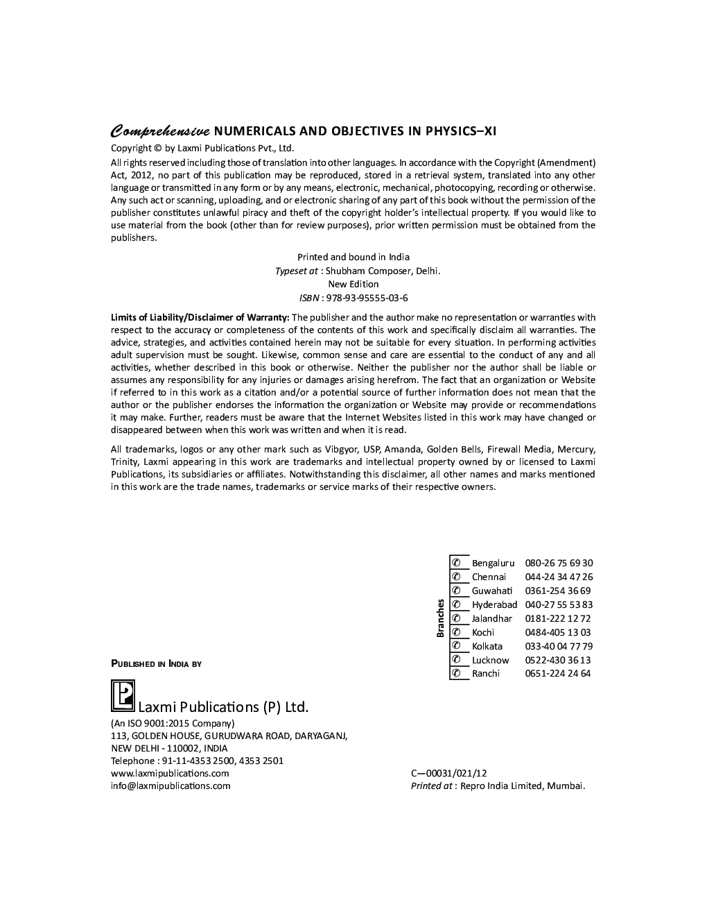 Comprehensive Numericals And Objectives In Physics -XI - Page 5