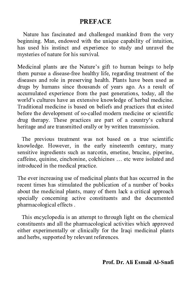 Encyclopedia of the Constituents and Pharmacological Effects of Iraqi Medicinal Plants Volume - 7 - Page 4