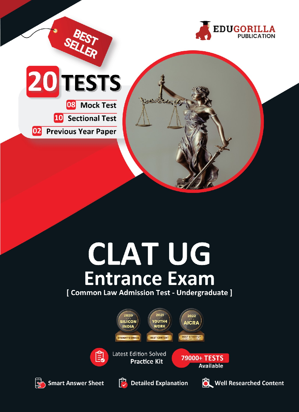 CLAT UG Exam Preparation Book 2022 | 1800+ Solved Questions (8 Full-length Mock Tests + 10 Sectional Tests + 2 Previous Year Papers) | Free Access to Online Tests - Page 1