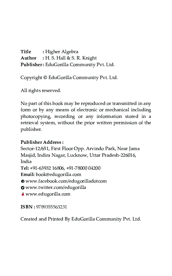 Higher Algebra by H.S. Hall & S.R. Knight - Page 3